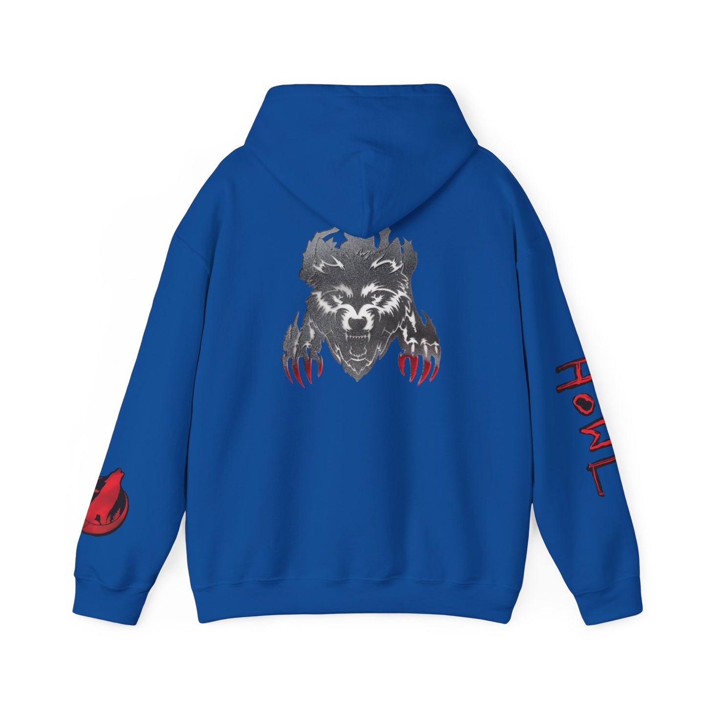 Howl Wolf Hoodie - Black Graphic Pullover with Red Claw Accents