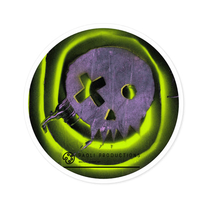 Project Flux - Neon Skull - Round Sticker — Glow Green Retro Grunge Laptop Decal