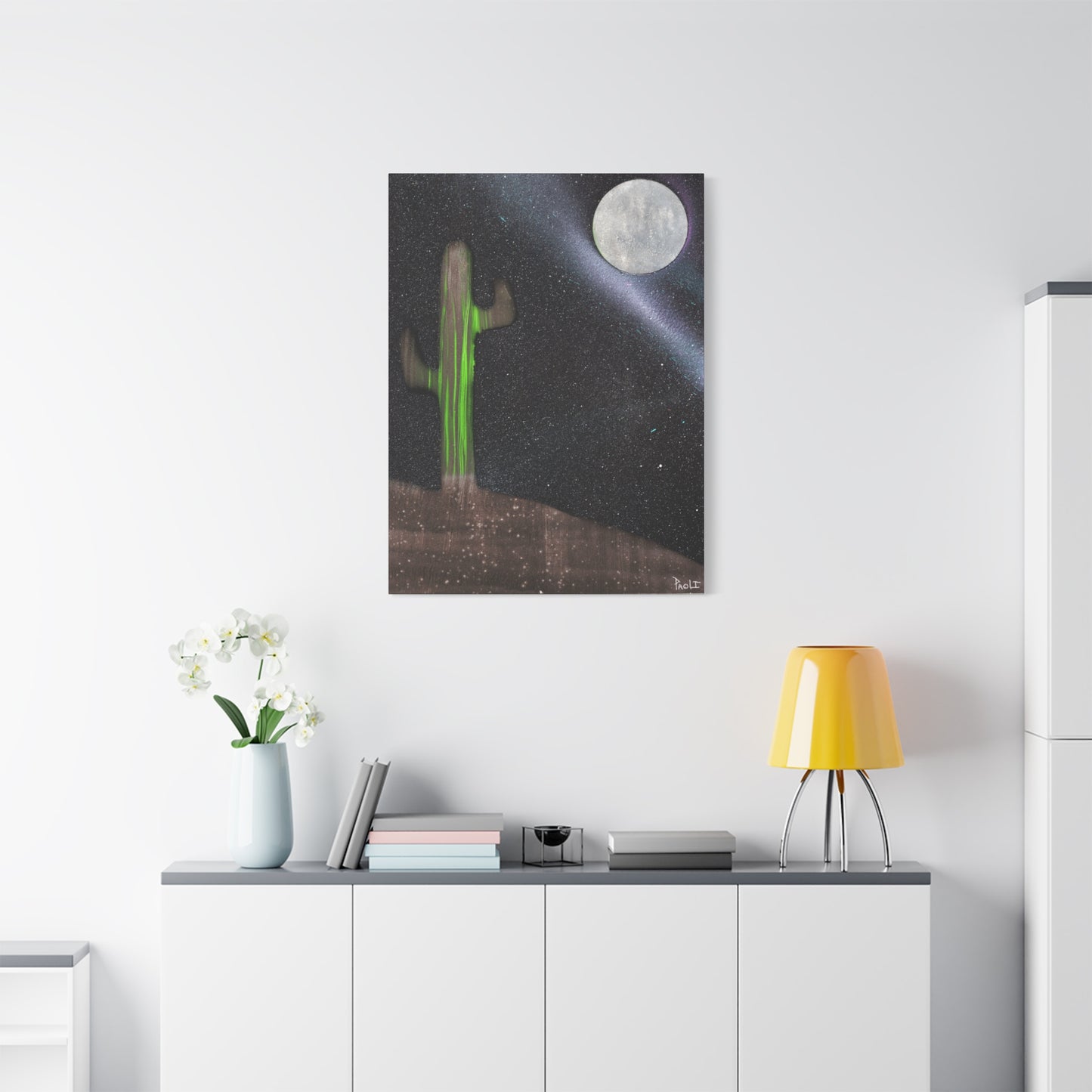 Project Flux #2 on Matte Canvas (stretched) -Moonlit Cactus Canvas, Desert Wall Art, Boho Decor, Night Sky Print, Nature Artwork, Unique Gift for Home