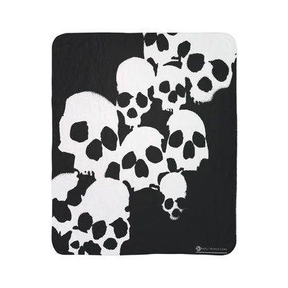 Skull Cluster Sherpa Blanket — Cozy Black & White Gothic Fleece Throw