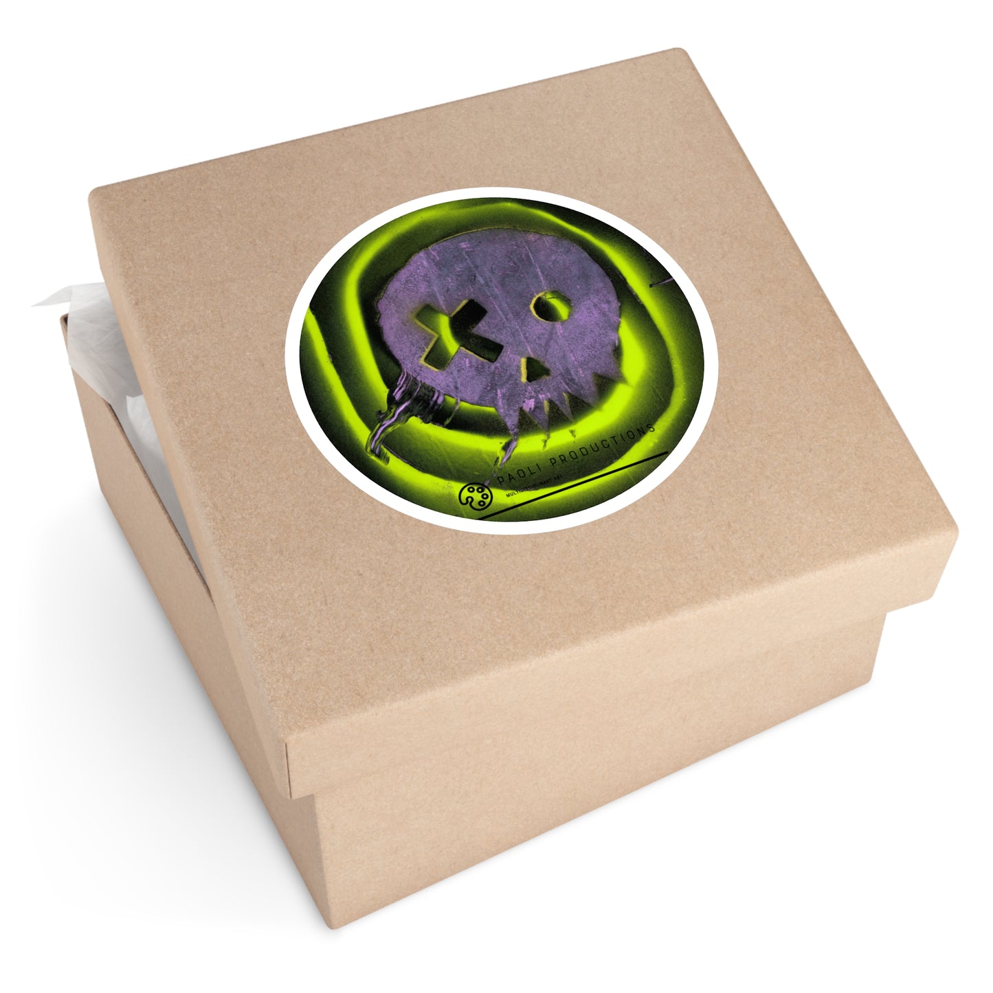 Project Flux - Neon Skull - Round Sticker — Glow Green Retro Grunge Laptop Decal