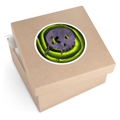 Project Flux - Neon Skull - Round Sticker — Glow Green Retro Grunge Laptop Decal