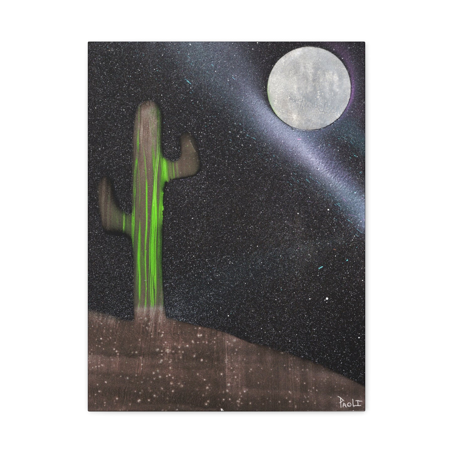 Project Flux #2 on Matte Canvas (stretched) -Moonlit Cactus Canvas, Desert Wall Art, Boho Decor, Night Sky Print, Nature Artwork, Unique Gift for Home