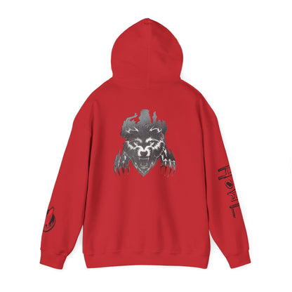 Howl Wolf Hoodie - Black Graphic Pullover with Red Claw Accents