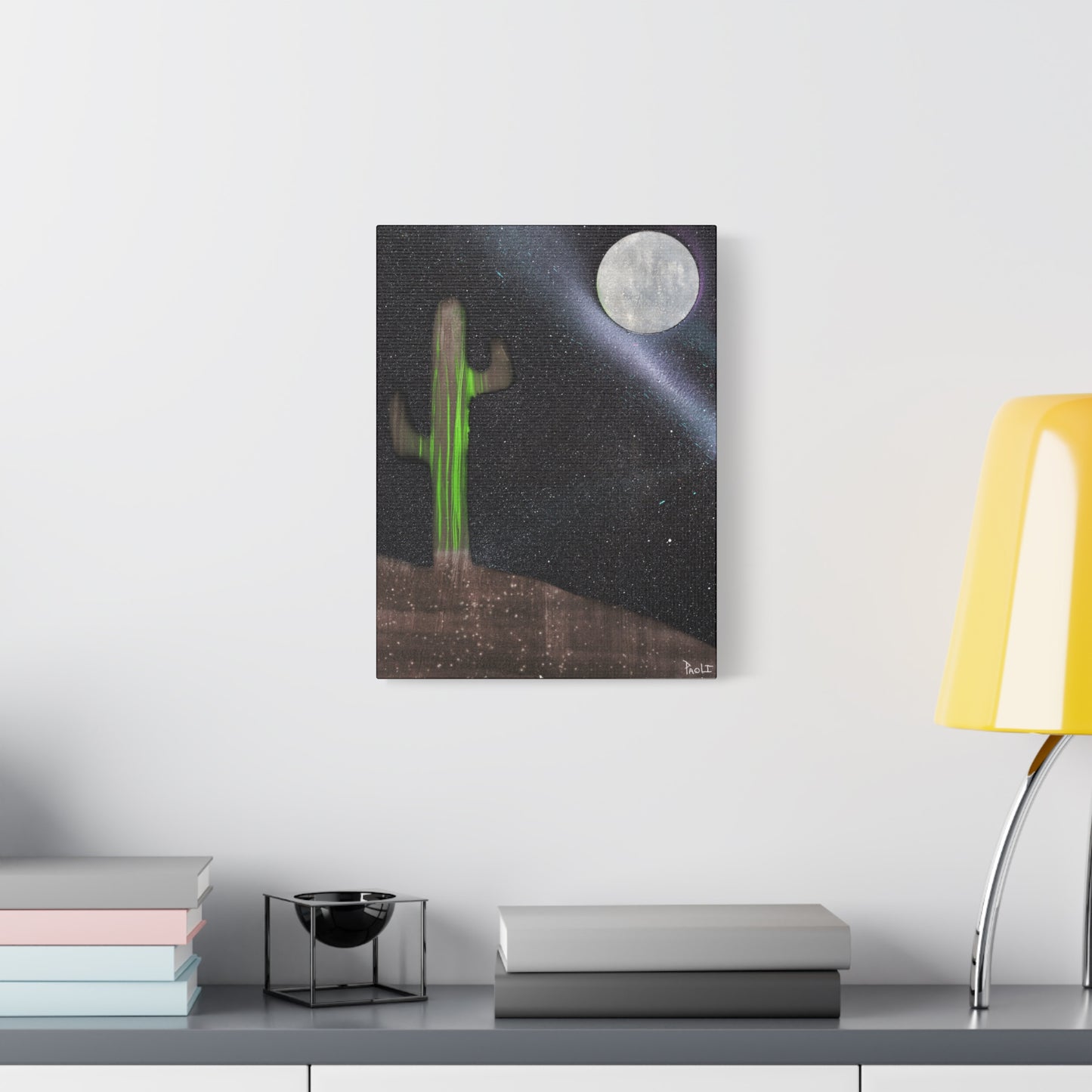 Project Flux #2 on Matte Canvas (stretched) -Moonlit Cactus Canvas, Desert Wall Art, Boho Decor, Night Sky Print, Nature Artwork, Unique Gift for Home