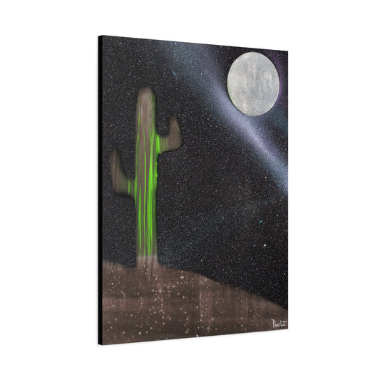 Project Flux #2 on Matte Canvas (stretched) -Moonlit Cactus Canvas, Desert Wall Art, Boho Decor, Night Sky Print, Nature Artwork, Unique Gift for Home
