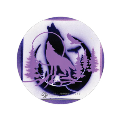 Wolf Howl Round Sticker — Transparent Outdoor Decal for Cars, Water Bottles & Laptops