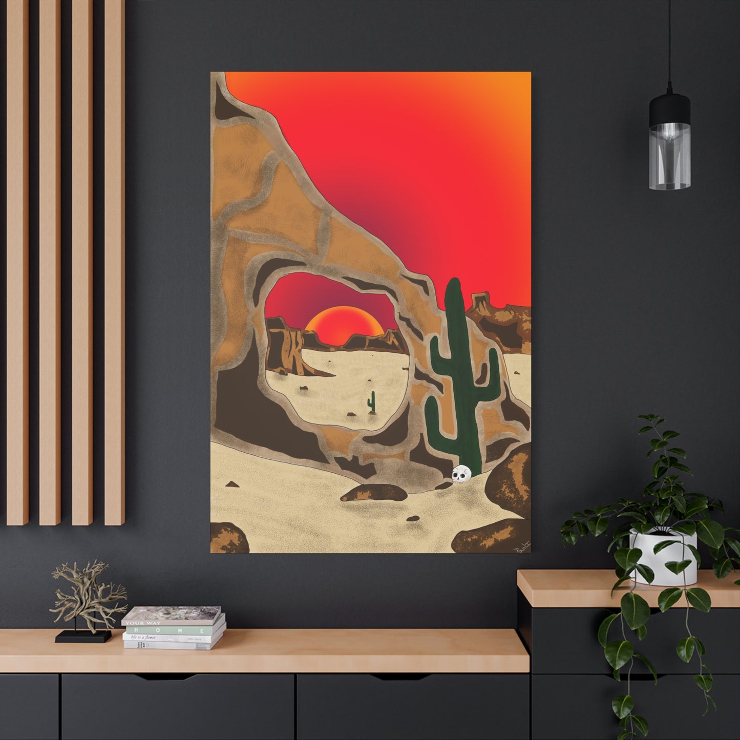 Project Sketchbook #14 on Matte Canvas, stetched - Desert Sunset Canvas Art, Cactus Wall Decor, Boho Home Accent, Gift for Nature Lovers, Eclectic Living Room Art, Southwestern Decor