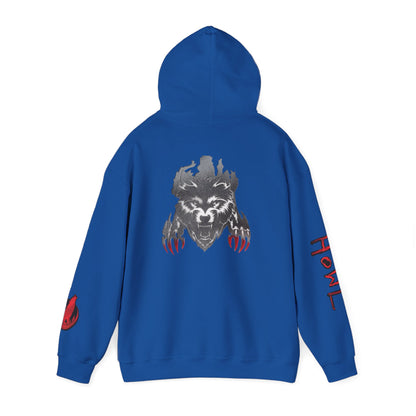 Howl Wolf Hoodie - Black Graphic Pullover with Red Claw Accents