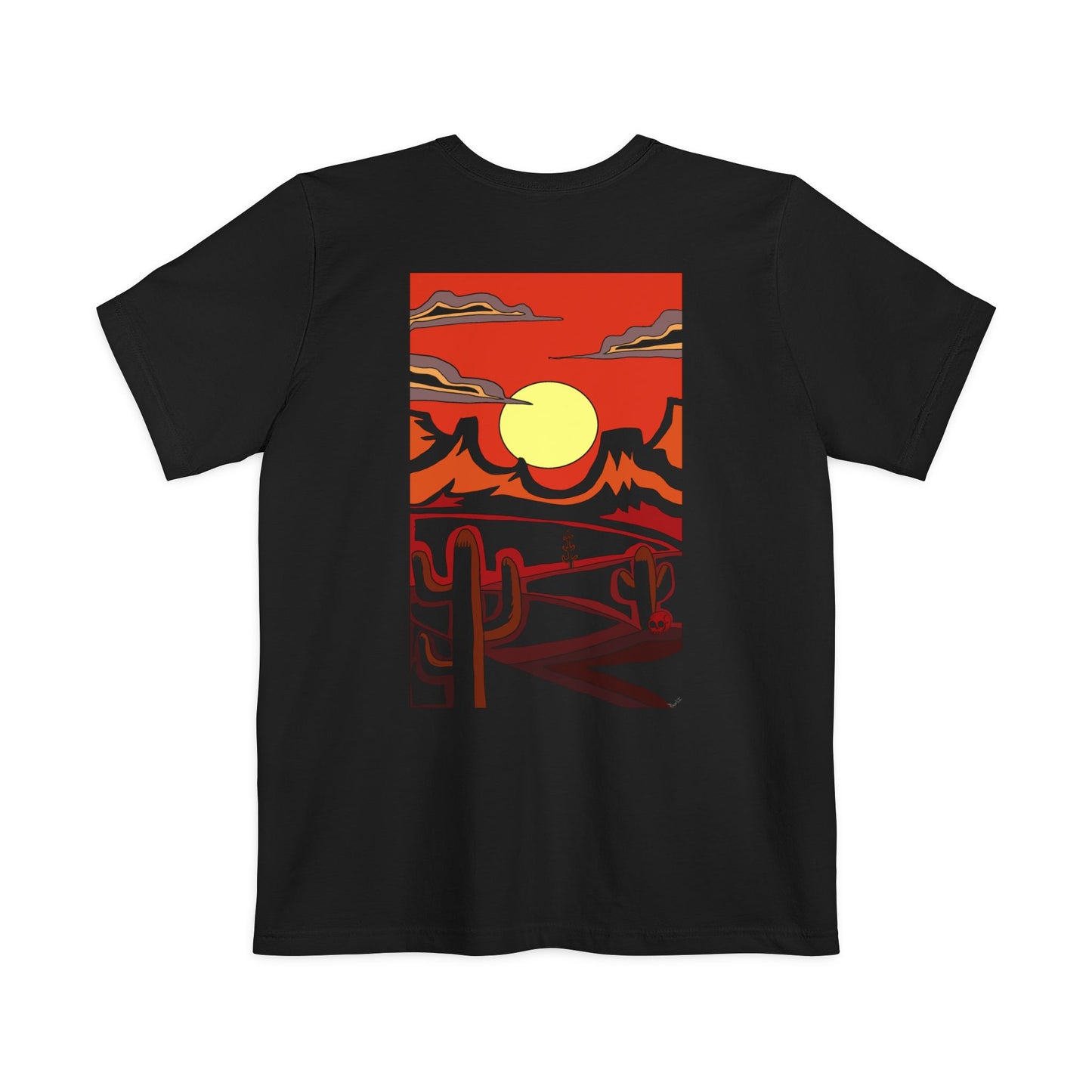 Paoli Productions Project Sketchbook 100% cotton Pocket T's- Desert Sunset T-shirts - Graphic Tee for Nature Lovers, Unisex Casual Wear, Perfect for Summer Parties, Gift for Adventurers
