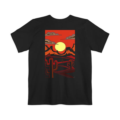 Paoli Productions Project Sketchbook 100% cotton Pocket T's- Desert Sunset T-shirts - Graphic Tee for Nature Lovers, Unisex Casual Wear, Perfect for Summer Parties, Gift for Adventurers