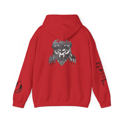 Howl Wolf Hoodie - Black Graphic Pullover with Red Claw Accents