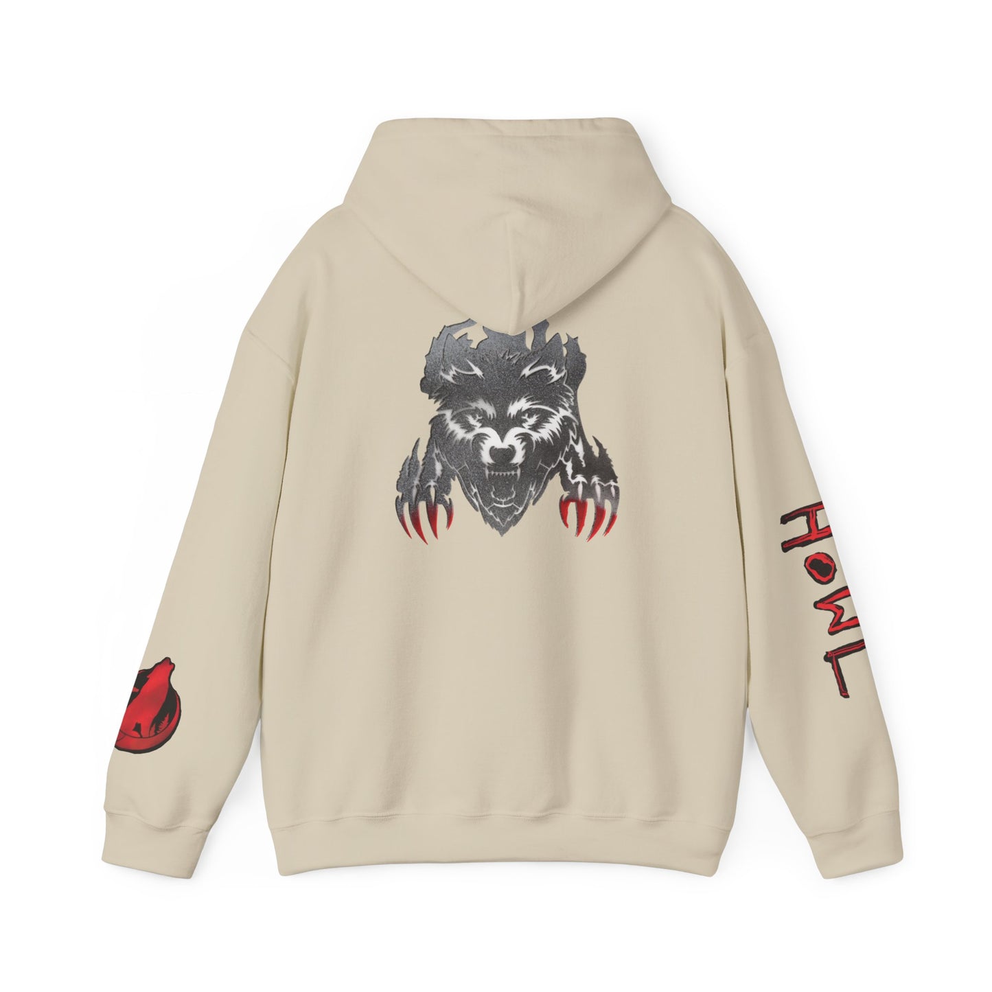 Howl Wolf Hoodie - Black Graphic Pullover with Red Claw Accents