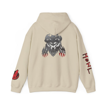 Howl Wolf Hoodie - Black Graphic Pullover with Red Claw Accents