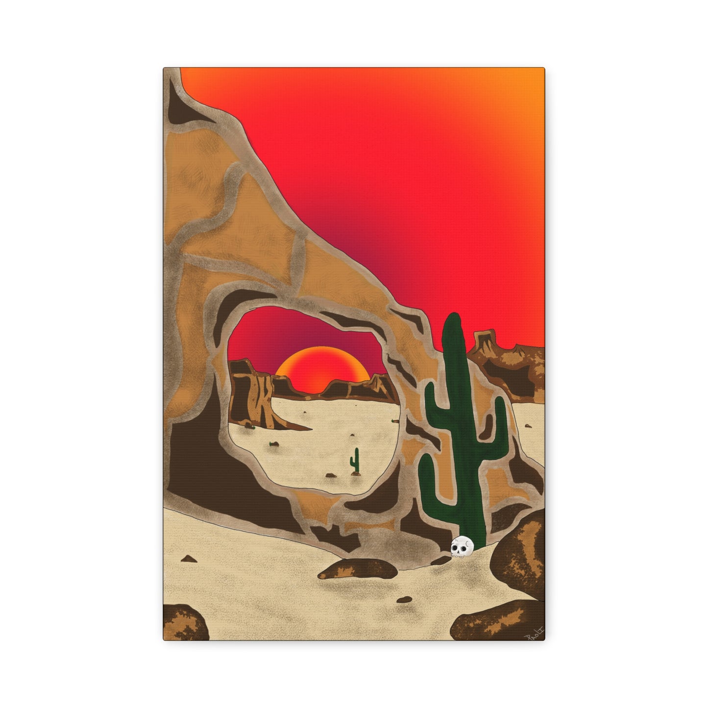 Project Sketchbook #14 on Matte Canvas, stetched - Desert Sunset Canvas Art, Cactus Wall Decor, Boho Home Accent, Gift for Nature Lovers, Eclectic Living Room Art, Southwestern Decor