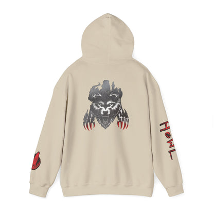 Howl Wolf Hoodie - Black Graphic Pullover with Red Claw Accents