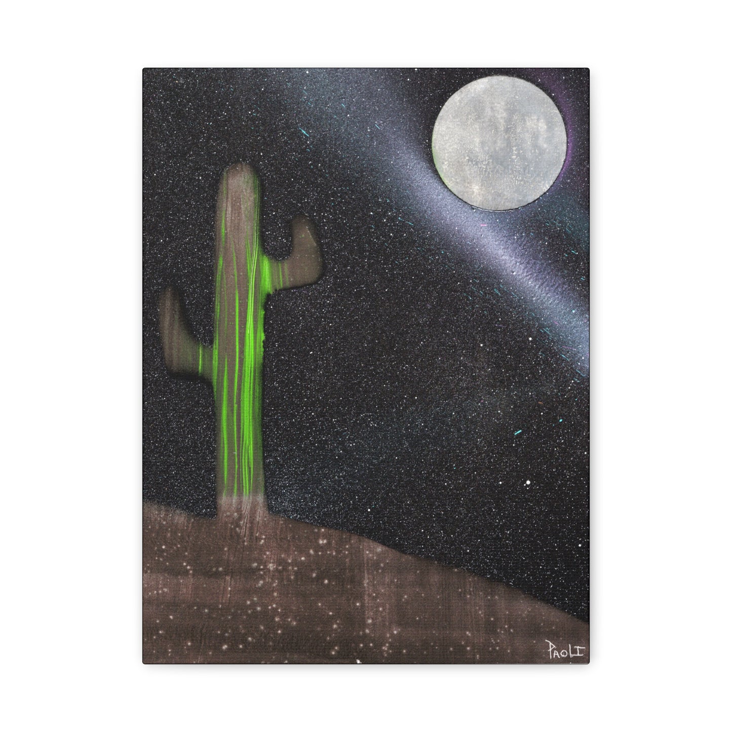 Project Flux #2 on Matte Canvas (stretched) -Moonlit Cactus Canvas, Desert Wall Art, Boho Decor, Night Sky Print, Nature Artwork, Unique Gift for Home