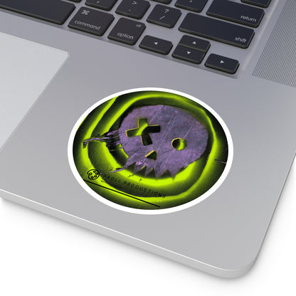 Project Flux - Neon Skull - Round Sticker — Glow Green Retro Grunge Laptop Decal
