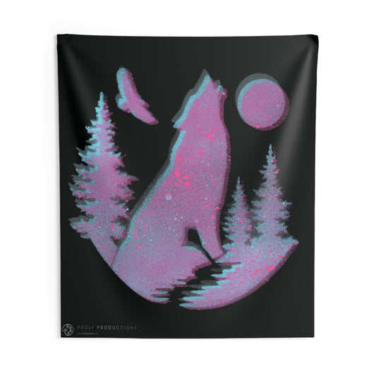 Project Howl - Wall Tapestry - Moonlit Wolf Wall Tapestry | Bohemian Decor, Nature Art, Camping Gift, Dorm Wall Hanging, Ethereal Home Accent
