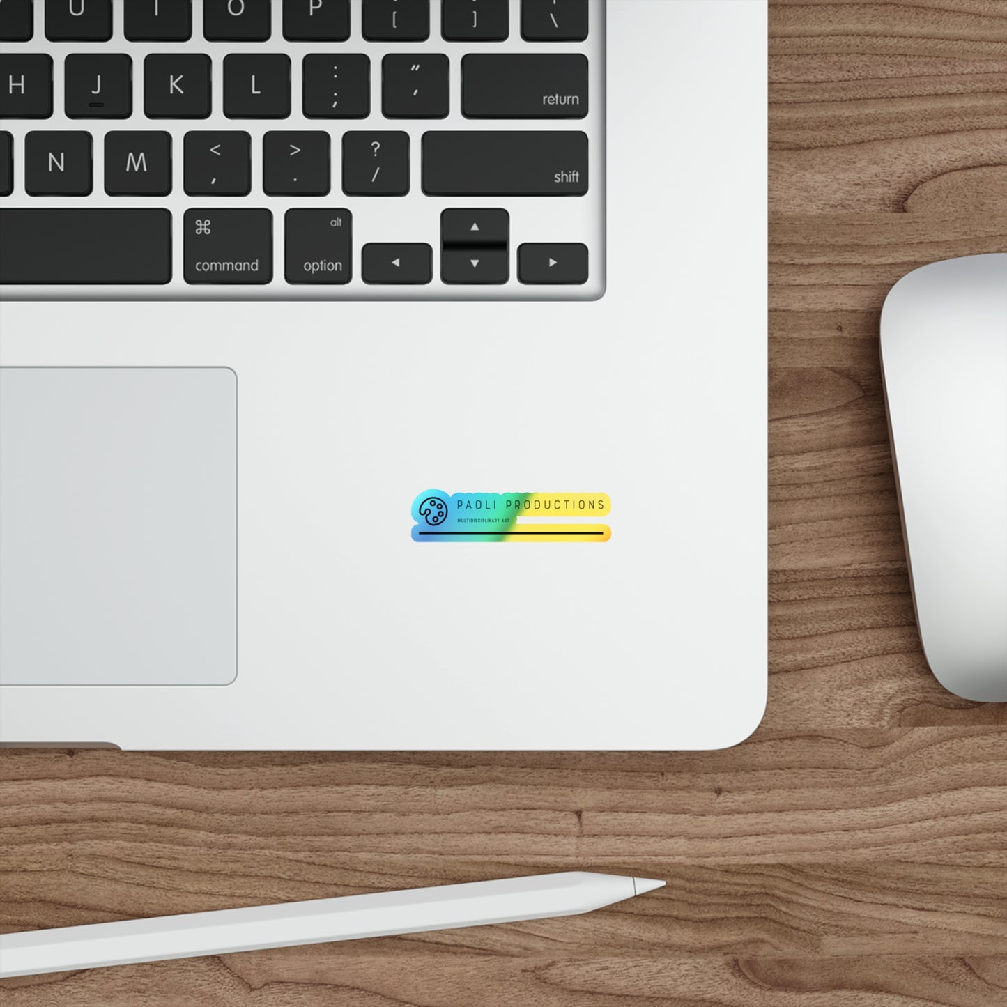Holographic Die-Cut Sticker — Paoli Productions Logo (Iridescent Art Decal)