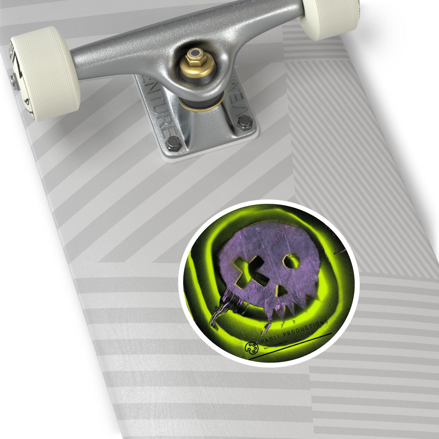 Project Flux - Neon Skull - Round Sticker — Glow Green Retro Grunge Laptop Decal