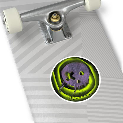 Project Flux - Neon Skull - Round Sticker — Glow Green Retro Grunge Laptop Decal