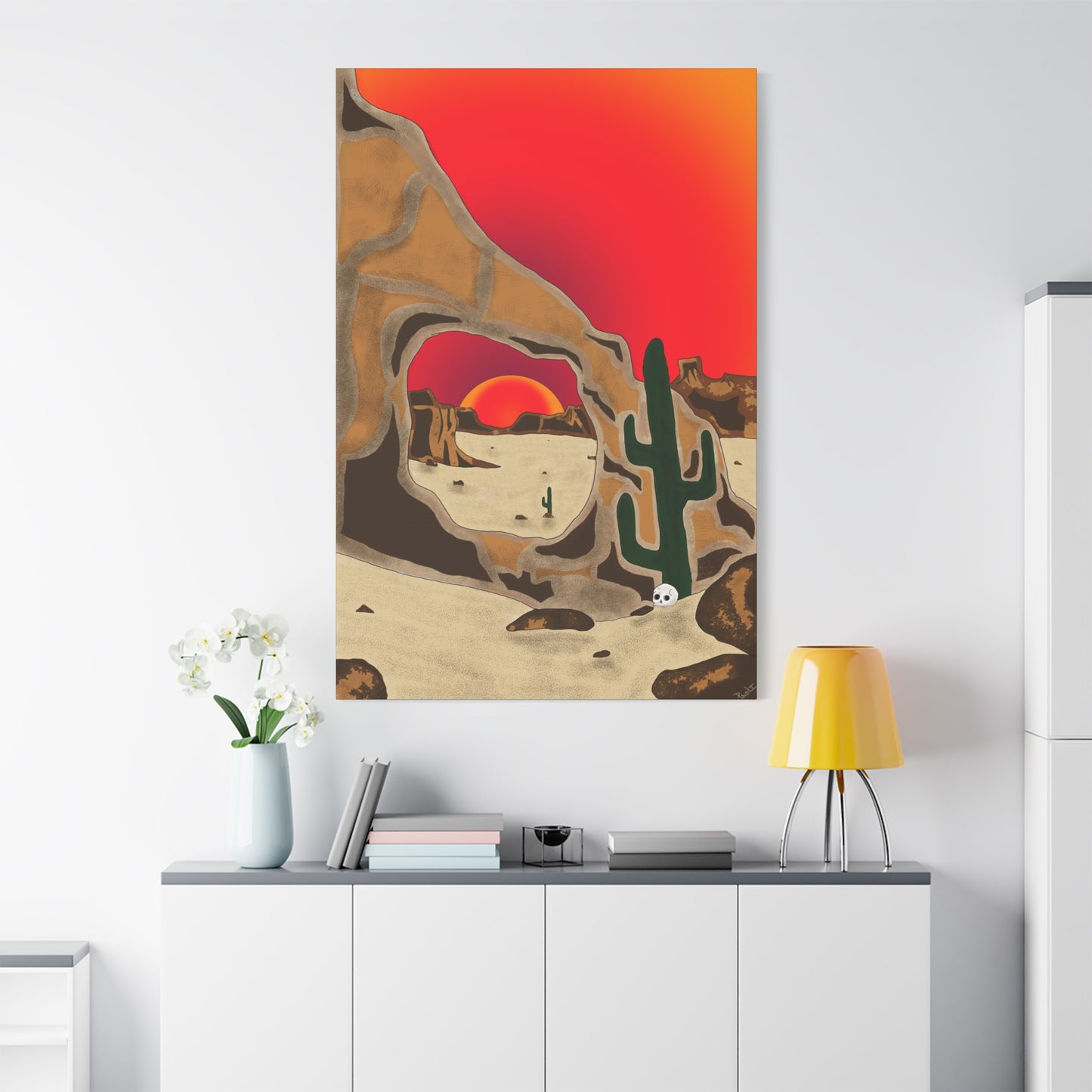 Project Sketchbook #14 on Matte Canvas, stetched - Desert Sunset Canvas Art, Cactus Wall Decor, Boho Home Accent, Gift for Nature Lovers, Eclectic Living Room Art, Southwestern Decor