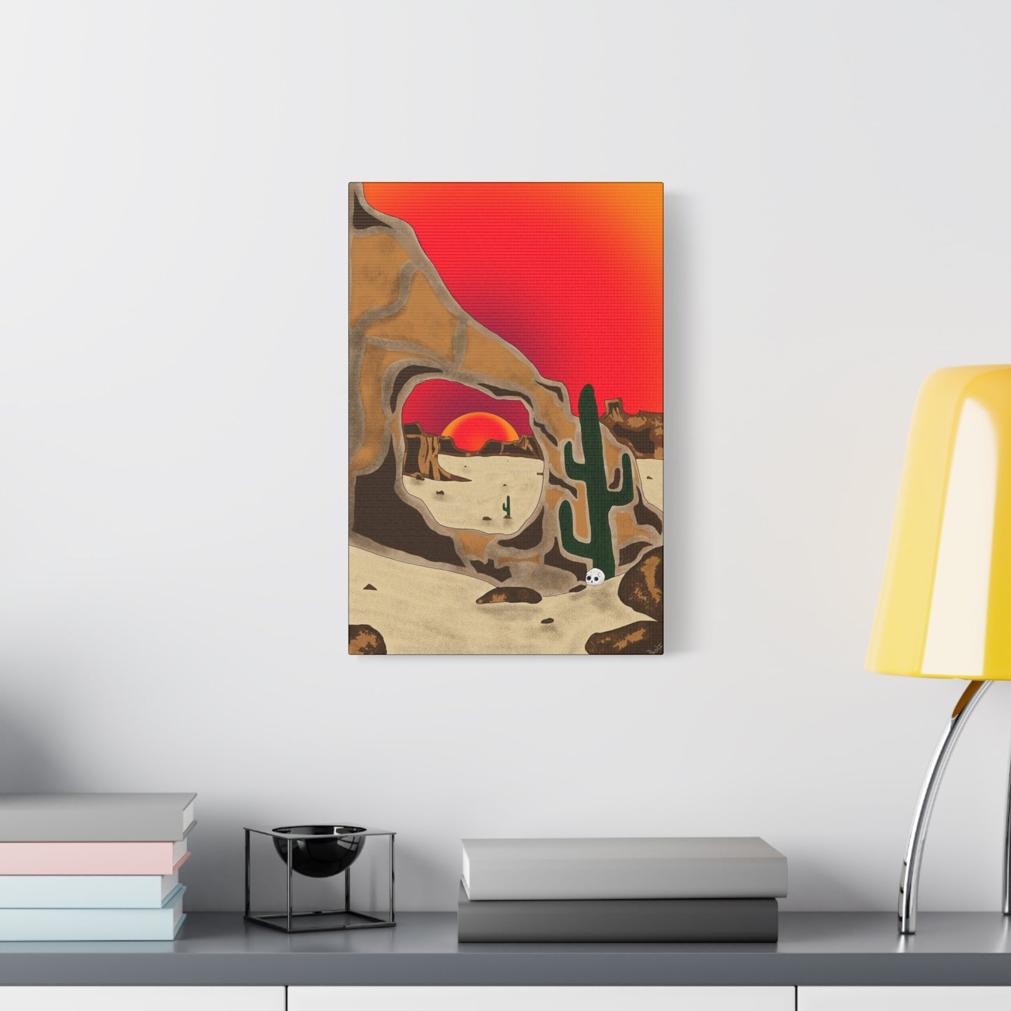 Project Sketchbook #14 on Matte Canvas, stetched - Desert Sunset Canvas Art, Cactus Wall Decor, Boho Home Accent, Gift for Nature Lovers, Eclectic Living Room Art, Southwestern Decor