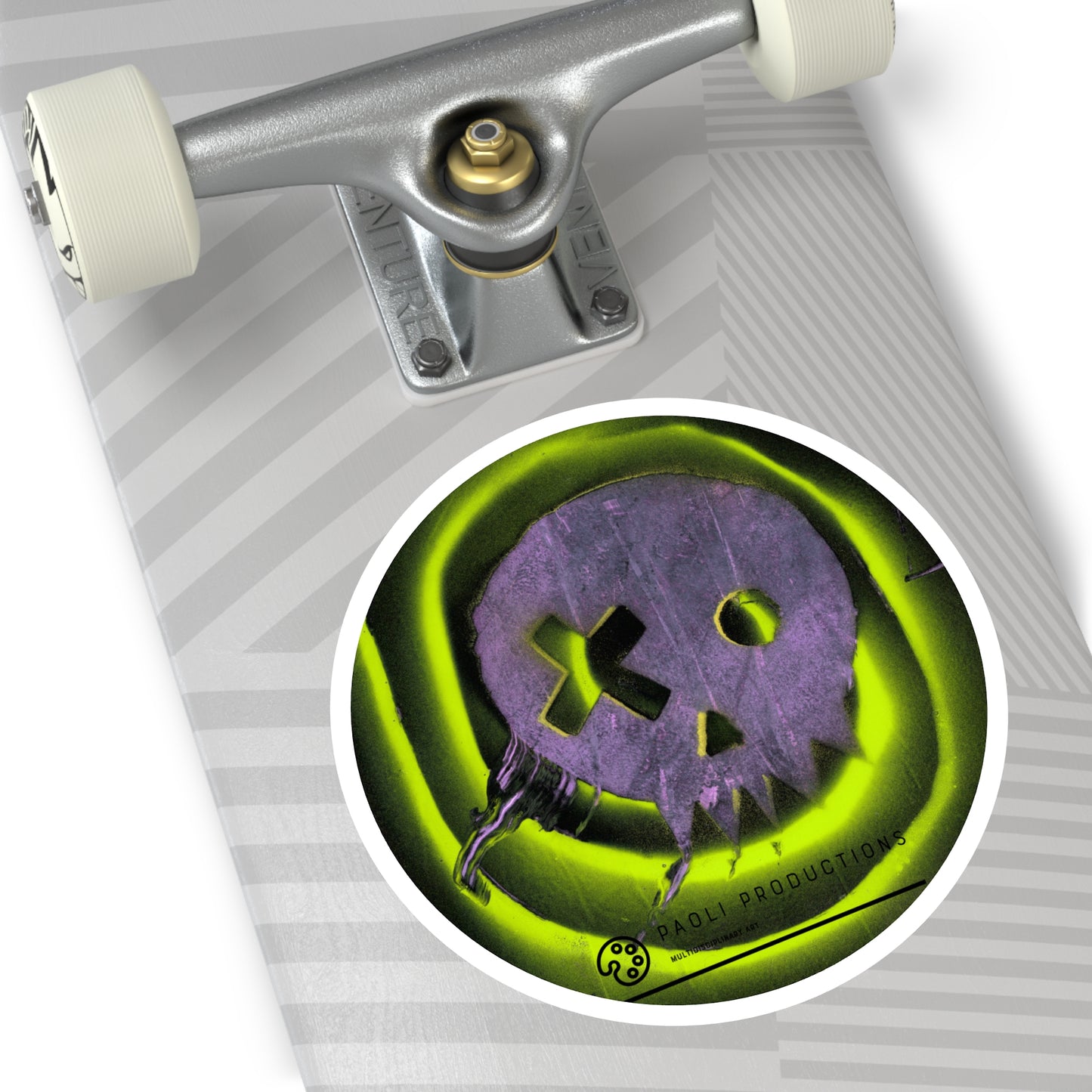 Project Flux - Neon Skull - Round Sticker — Glow Green Retro Grunge Laptop Decal