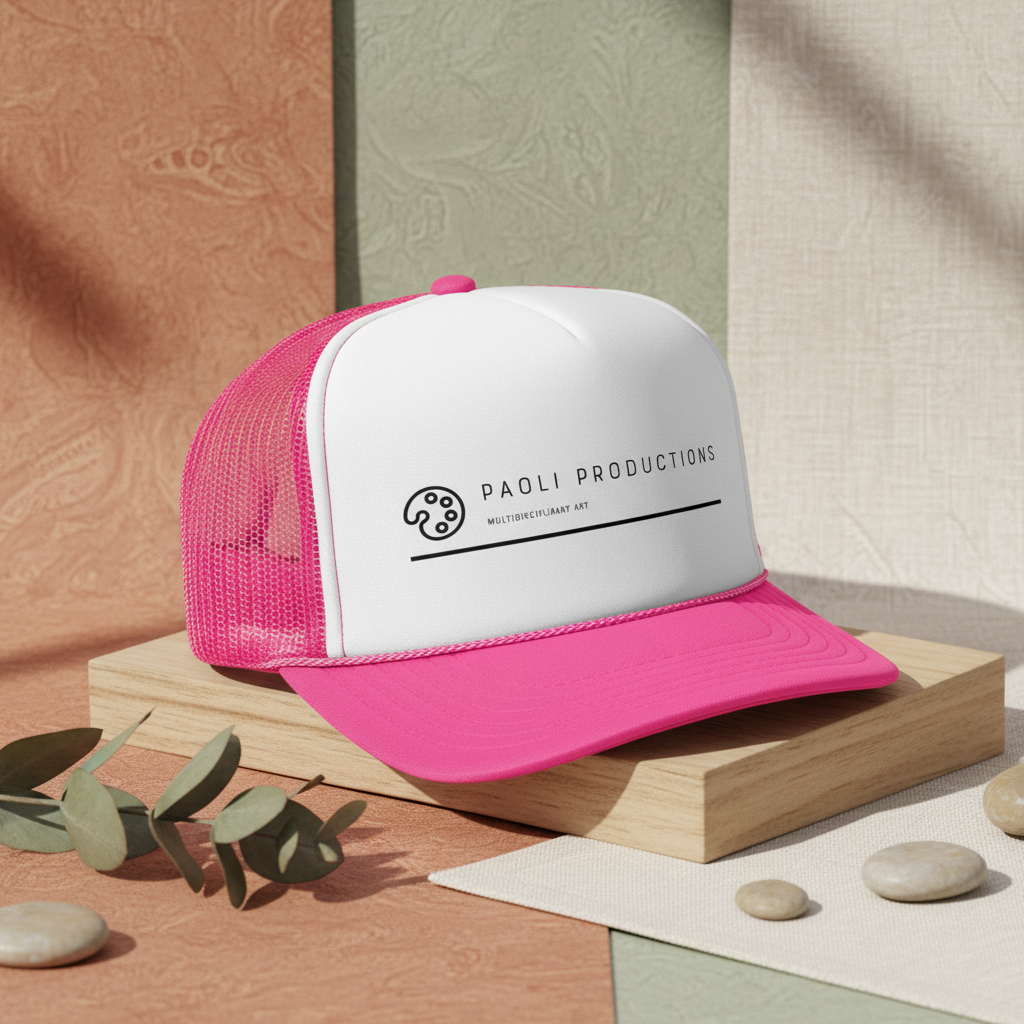 Paoli Productions trucker hat with background